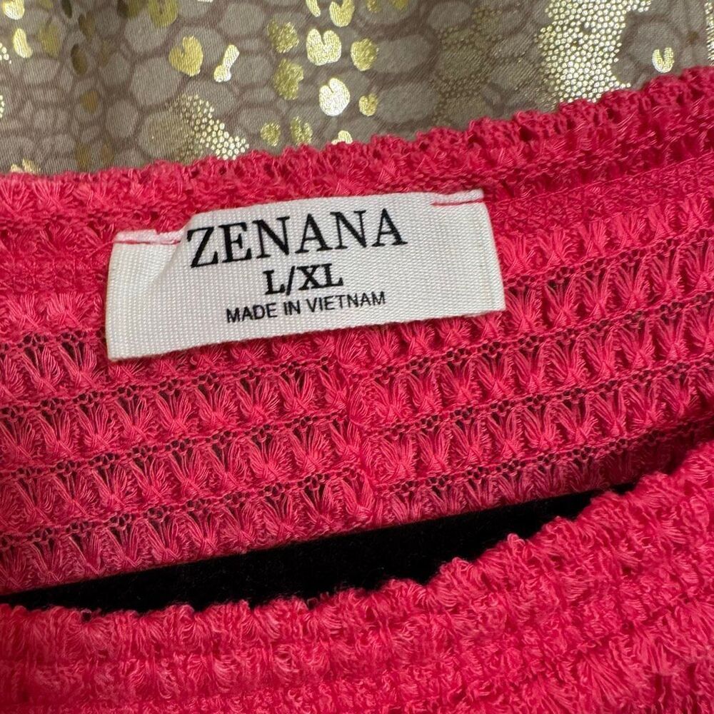 Zenana Hot Bright Pink Knit Thermal Long Stretchy Sleeve Top L/XL - Picture 3 of 6